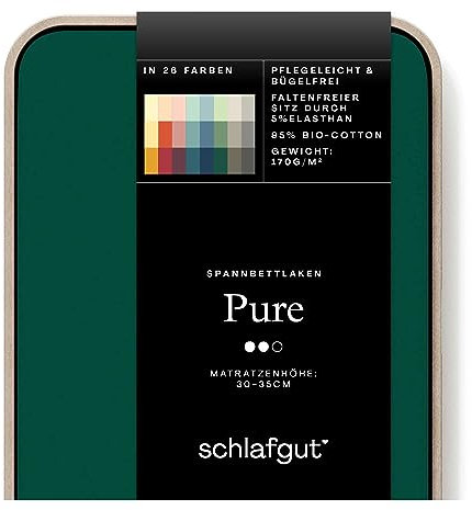 Schlafgut Pure Spannbettlaken 90x200cm bis 100x220cm - 95% Biobaumwolle, 5% Elasthan, Oeko-TEX Zertifiziert, Green Deep, Matratzenhöhe bis 35cm