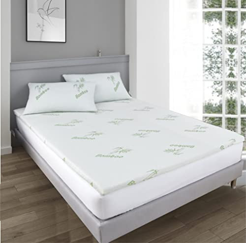 Groundlevel Super Soft Bamboo Memory Foam Mattress Topper, Hypoallergenic, Comfy, Deep Fill - Small Double 2 Inch