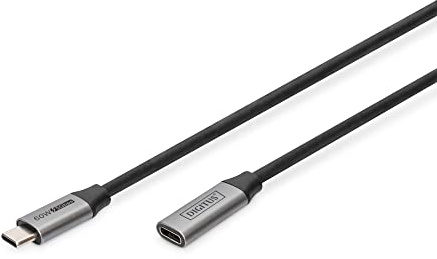 DIGITUS USB 3.2 Gen1 Verlängerungskabel – 1m – USB-C (Stecker) zu Typ C (Buchse) – 5 Gbps – Video 4k 60Hz – 60W – für Laptop, Computer, Smartphone – Schwarz