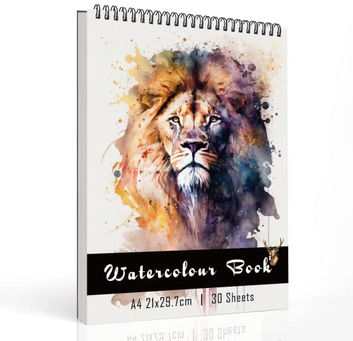 sprecenk Aquarellpapier A4 mit 30 Blättern, Säurefrei Aquarellblock Kaltgepresste Spiralbindung Watercolor Paper Aquarell Skizzenbuch für Künstler Erwachsene Teenager Kinder