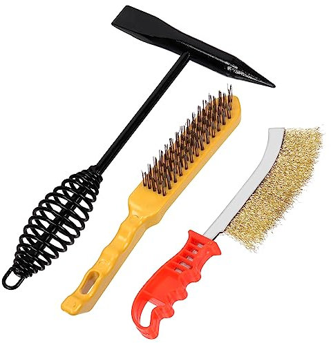 Swpeet 3pcs 500g 11 pouces marteau de broyage de soudage et brosse à fil avec couteau en laiton Kit combiné de brosse à fil, marteau de broyage de soudage avec poignée à ressort hélicoïdal en acier