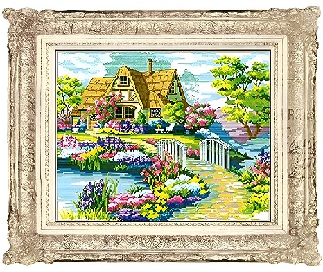LOMTRATS Korsstygnssatser elegant hem 11 ct stämplat broderi startkit gör-det-själv handarbete hantverk för nybörjare eller nybörjare (40 x 30 cm)