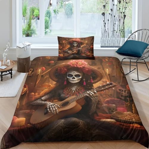 MEFESE Gothic Bed Linen Set Mikrofaser,2 Pieces Duvet Cover with Pillowcase,Women's Children's Girls Boys Reversible Bedding for Bed Horror-Thriller Duvet Cover Mit Reißverschluss Single（135x200cm）