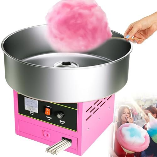 Qiang Macchina per Zucchero Filato Soffice Professionale 1200W Cotton Candy Machine Ciotola Diametro 45cm Temperatura Regolabile tra 50-250 ℃,per Festa Carnevale Evento Esterno,Pink