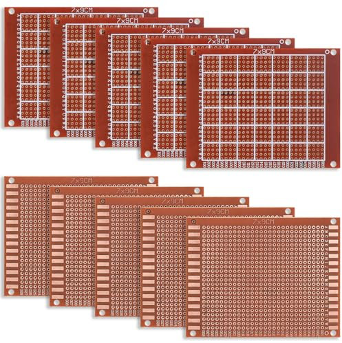 10 Stück Lochrasterplatte, Leiterplatte, PCB Prototyp Board Universal, Lochrasterplatine, Leiterplatten Kit für Prototyping, DIY Projekte - 9 * 7 cm