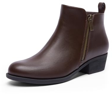 DREAM PAIRS Women's Ankle Boots Classic Low Chunky Heel Side Zipper Booties Shoes,Size 9,BROWN-PU,SDAB2440W
