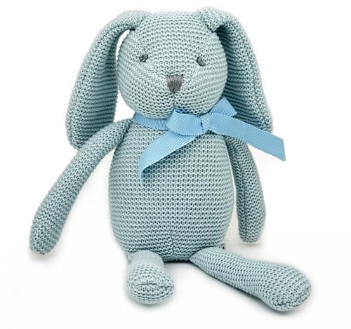 FLUFFYFUN 100% Bio Baumwolle Kuscheltier Baby Hase Blau 18cm - Stofftier für Neugeborene