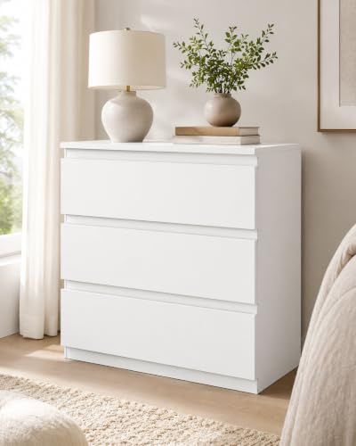 Ginhow Commode 3 Tiroirs Blanche Commode Chambre Meuble de Rangement Moderne et Polyvalente Table de Chevet Minimaliste Petite Table de Chevet pour Plusieurs scènes