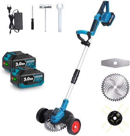 Yofidra Akku Rasentrimmer, Rasentrimmer mit Akku 21V Elektrischer Rasentrimmer Teleskopstiel und Winkelverstellung, Rasentrimmer mit 2 x 3000mAh Akku & Ladegerät Für Garten,Rasen Unkrautvernichter