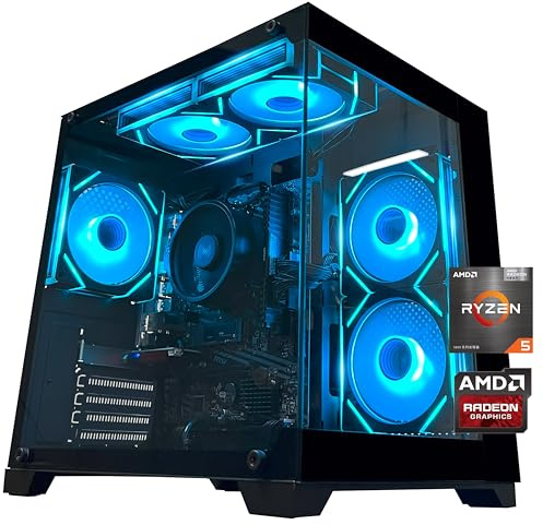 YAWYORE Gaming PC Desktop Computer AMD Ryzen 5 5600GT,16GB DDR4 3200MHz,1TB M.2 NVMe PCle,550W 80PLUS PSU,WiFi,Game Design Office Console,Sea View Room, Towers Prebuilt PC (Black)