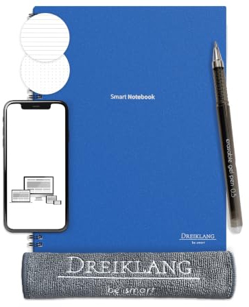 Dreiklang - be smart Återanvändbar Spiral Anteckningsbok A4 med Planerare – Notepad, Linjerad & Prickad, Kulspetspenna & Trasa ingår