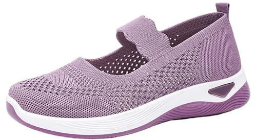 Ortopediska skor dam andningsbara lätta löparskor i mesh-glidfri snörning sneakers dam stängd tå båt tennis mjuk mesh skor sommar löpning sneakers erbjudande, Lila, 39 EU