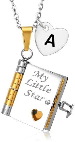 DORANA My Little Star Book Necklace for Daughter Initial Pendant Necklace for Girls Kids Initial Book Necklaces for Daughters Birthday Gifts from Mum Dad Incredible Daughter Jewellery Gifts,A