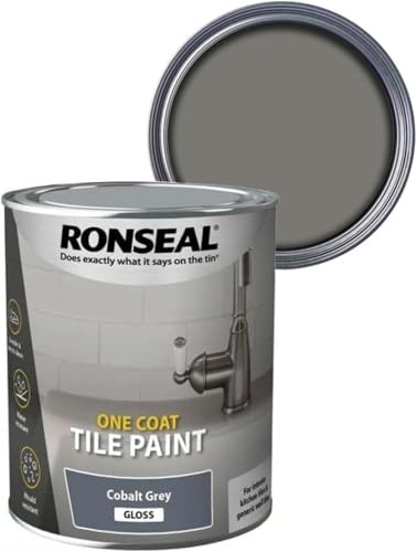 UHR Ron-seal One Coat Tile Paint, Full Coverage, Water-Resistant and Mould-Resistant, Cobalt Grey Gloss, Durable Finish for Interior Kitchen and Bathroom Tiles,750ml