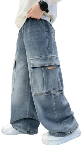 Happy Cherry - Baggy Jeans Garçons Pantalons Large en Denim Garçon Y2K Streetwear Pantalon Enfants Adolescent Hip Hop Streetwear Décontracté pour Été Printemps Automne Hiver - 110-164