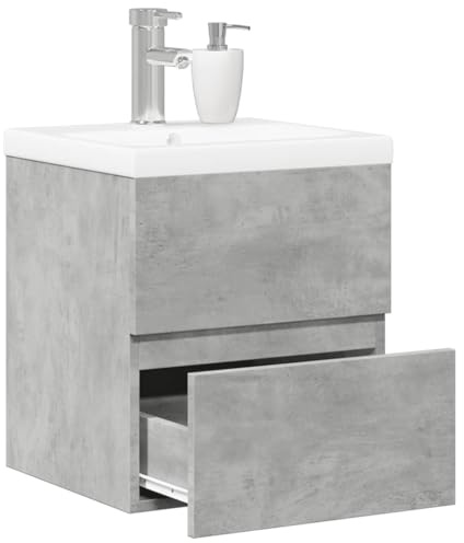 Holamys 2-TLG. Badrumsmöbelset betonggrå, trämaterial, 41 x 38,5 x 45 cm, med keramiskt tvättställ, gott om förvaringsutrymme, väggmonterad, för badrum, praktiskt underskåpsset
