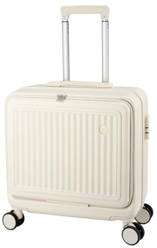 SUNNYNEST 18 Carry on Luggage with 2 Laptop Compartments ABS+PC Suitcase with Dual Control TSA Lock 4 Spinner Wheels for Business Travel (White)