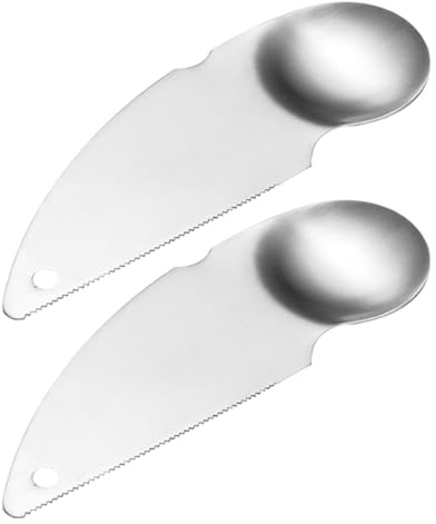 GRIRIW Pelador de Kiwi y Aguacate 2 Piezas de Acero Inoxidable 304 Cuchara para Frutas Cortadora y Pala para Cocina Hogar Utensilios para Cortar Frutas
