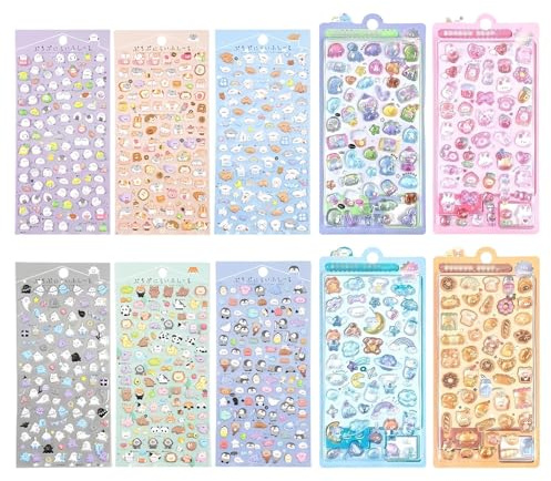 10Pcs Cute 3D Stickers Set, Cute Stickers for Children Cartoon Puffy Sticker Set Mini Pattern Small Animal Sticker Packs, Decoration for Phone Cases and Scrapbooks
