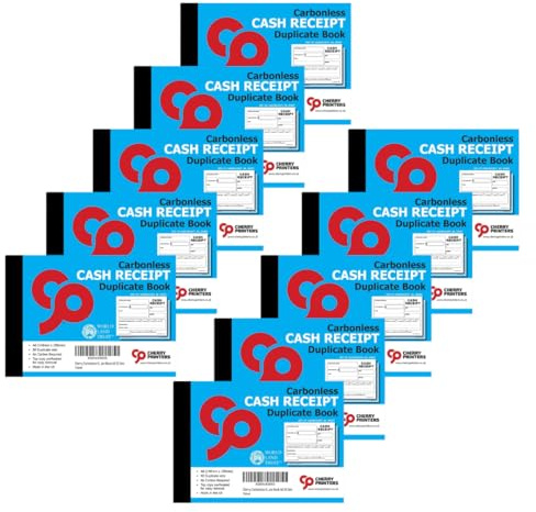 Cherry Printers | Carbonless Cash Receipt Book 2pt A6 | Duplicate NCR Receipt Book | 50 Duplicate Sets | No Carbon Required (NCR) | Perforated Tear Out Receipts | Small Business Receipt Pad**10 Pack**
