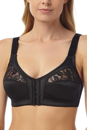 Marlon Womens Mandy Front Fastening Wirefree Satin & Lace Everyday Bra, Black, 38D