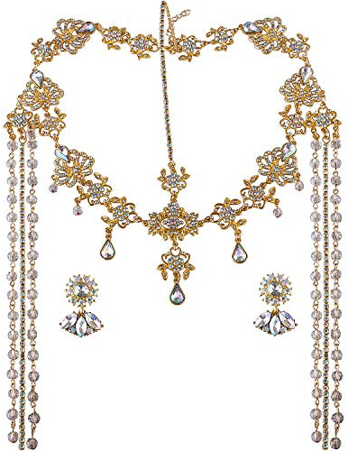 CROWN GUIDE Bridal Headband and Earrings Crystal Jewelry Set Wedding Headpiece for Women Brides Tiara Rhinestone Hair Accessories Gold
