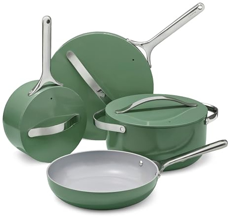 Caraway Nonstick Ceramic Cookware Set (12 Piece) Pots, Pans, Lids and Kitchen Storage - Non Toxic - Oven Safe & Compatible with All Stovetops - Sage
