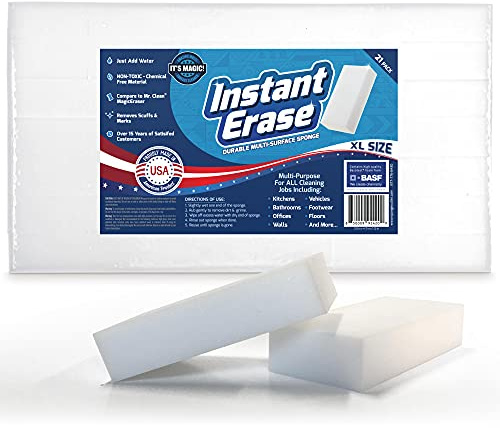 21 Pack Instant Erase XL Magic Cleaning Eraser Sponges - USA Converted and Packaged! Great for Bathtub, Floor Baseboard, and Walls. Multi-Surface Melamine Sponge Pads