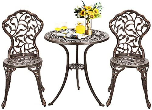 LIFEZEAL Conjunto de Mesa y 2 sillas de Jardín, Set de Mesa y Silla de Aluminio, Estilo Nuevo Retro, Juego de Muebles de 3 Piezas para balcón, terraza y jardín