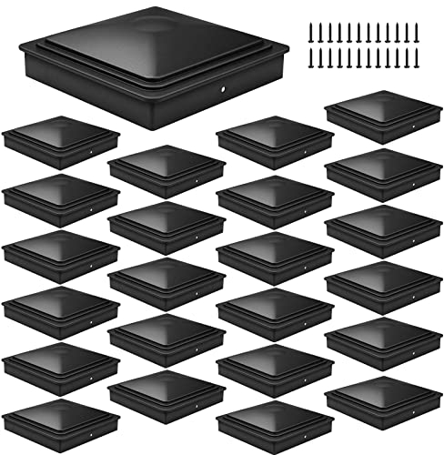 Bonnary Zaunpfostenkappen, Deckpfosten, Kunststoffkappen mit Schrauben, schützen Holzzaunstangen im Freien, niedriges Profil, Schwarz, 24 Stück