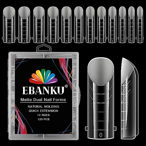 EBANKU 120PCS Klare Matte Dual Nail System Form Mould Acryl Sarg Nagel Erweiterung Tipps Nail Art Maniküre Werkzeuge 12 Größen mit Skala