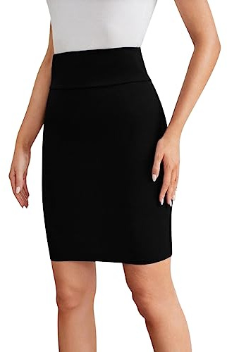 Sweet Hearts Mini Pencil Skirt for Women- Above Knee Silky Basic Bodycon Skirt Made in USA (Black, Large)