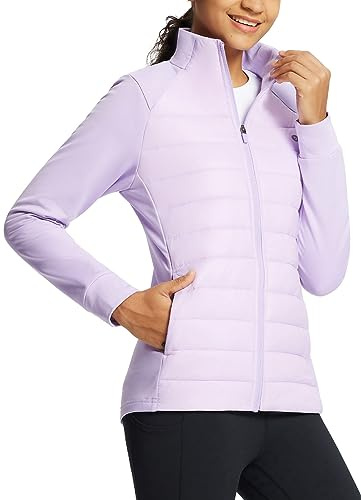 baleaf Women's Winter Running Jacket Thermal Hiking Hybrid Jacket Lightweight Water Resistant and Warm Coat With Zip Pockets Purple Rose M