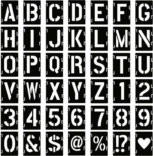 Set di 42 stencil con lettere, 5 – 15 cm, riutilizzabili, stencil vintage, lettere in plastica, stencil alfabetico, stencil fai da te per cartelli di legno, torta (4 pollici)