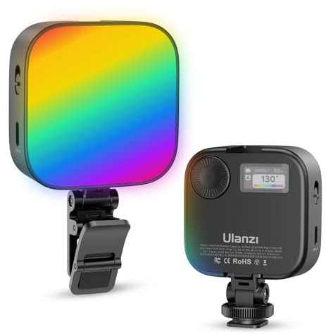 ULANZI U60 RGB Videoleuchte, LED Kameralicht, 360° Vollfarb tragbare Fotobeleuchtung mit Schnellverschluss Cold Shoe und Clip, 2500 mAh wiederaufladbar, CRI 95+ 2500–9000 K, dimmbare Panellampe