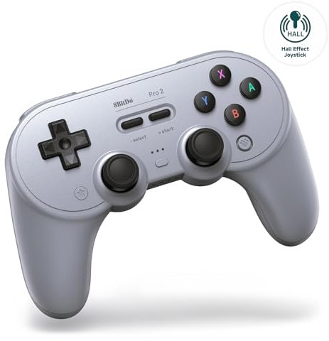 8Bitdo Pro 2 Bluetooth Controller for Switch, Hall Effect Joystick Update, Wireless Gaming Controller for Switch, PC, Android, and Steam Deck & Apple (Gray Edition)