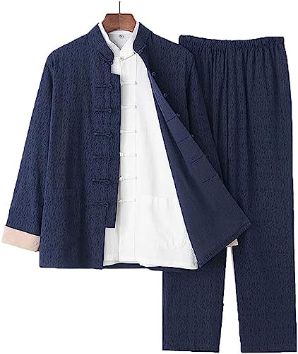 Tang-Kleidung, Tai-Chi-Kleidung, Kampfsport-Uniformen for Männer, 3er-Set – Tang-Anzug, chinesische traditionelle Kleidung, Baumwoll-Leinen, Tai-Chi-Kleidung, Mäntel und Hosen ( Color : Cyan , Size :