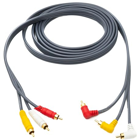 System-S Cinch RCA kabel 3 m kontakt till kontakt 3 AV komponent vinkeladapter i svart