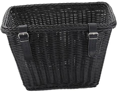 Ronyme Fahrradkorb, Fahrrad-Lenkerkorb vorne, Dreiradkorb, wasserdichter gewebter Korb mit 2 Riemen, Fahrradkorb, Schwarz