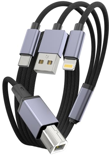 Printer cavo USB, MIDI USB A USB C e cavo Lightning su USB-B 2.0 MIDI per MacBook Pro, USB C MIDI cavo in nylon intrecciato per Yamaha Casio Digital Piano MIDI Controller stampante 3 m