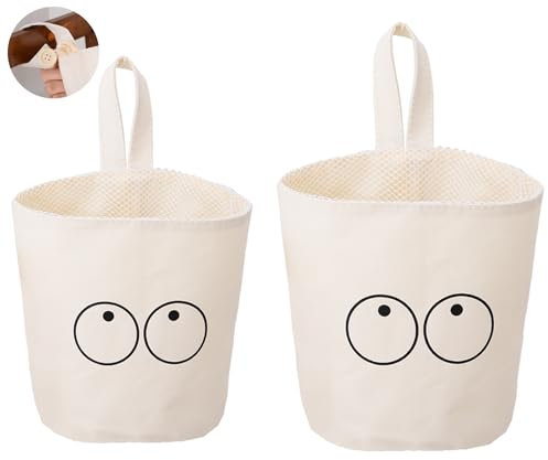 IHOMAGIC 2Piezas Cesta Almacenaje Pequeña, Cesta Colgante con Hebillas de Resorte, Cestas Almacenaje Colgante Plegable de Tela, Caja Portatil para Pañuelos, Cesta Organizadora para BañO, Cocina, Beige