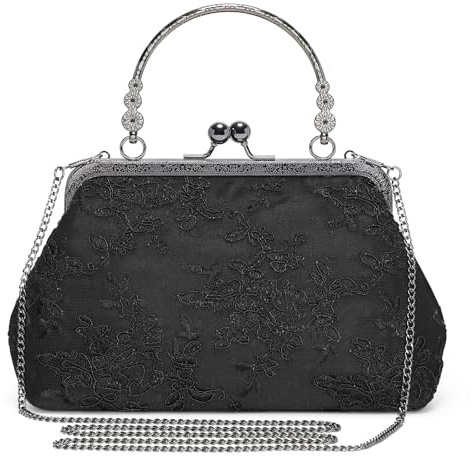 BAIGIO kuvertväska dam elegant aftonväska vintage kuvertväska blommig handväska cape väska för fest bröllop brudväska spets kedjeväska, #A-svart, evening bag women clutches
