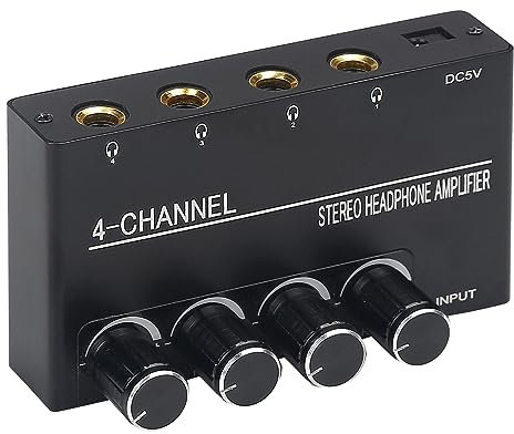 Jrifedptry Amplificatore per cuffie Amplificatore stereo compatto Amplificatore audio 4 canali per jack da 6,35 mm con controllo del volume facile da usare