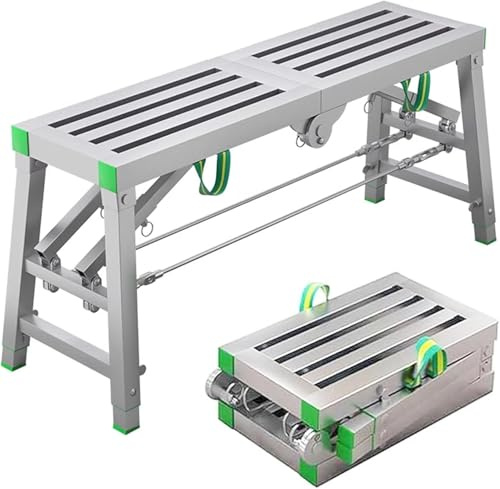 Ponteggi pieghevole portatile regolabile in altezza, capacità di carico 400 kg, piattaforma di lavoro e panca multiuso in alluminio, 160 cm