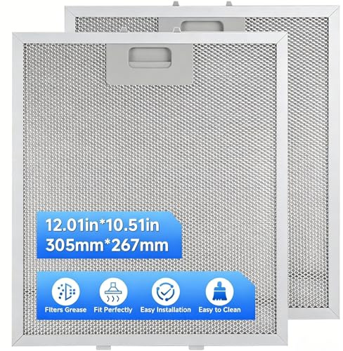 Xingsiyue 2 Pack Cooker Hood Filter Replacement 305x267mm, 5-Layer Aluminium Mesh, Easy to Install and Washable Kitchen Extractor Fan Vent Metal Grease Filter, 9mm Thick