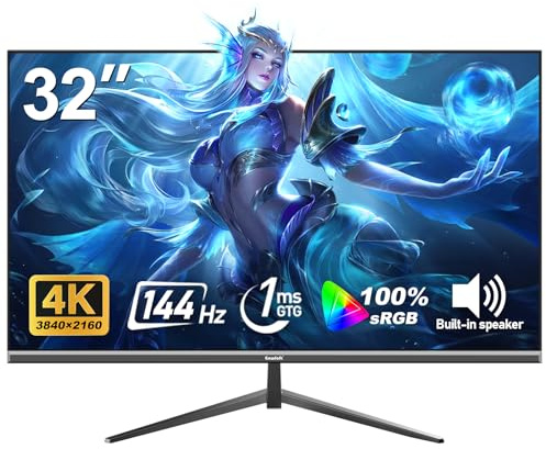 Gawfolk 32-inch 4K Ultra HD Computer Monitor, 144Hz Gaming PC Screen, 1ms, Adaptive Sync, 100% sRGB, 178° Wide Viewing Angle, HDMI 2.1, DisplayPort 1.4, Compatible with 100 * 100MM Wall Mount-Black
