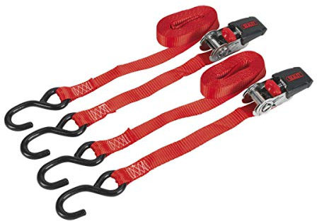 Sealey TD284SD con cricchetto, 25 mm x 4 metri in poliestere con ganci a S test di carico 800 kg Coppia