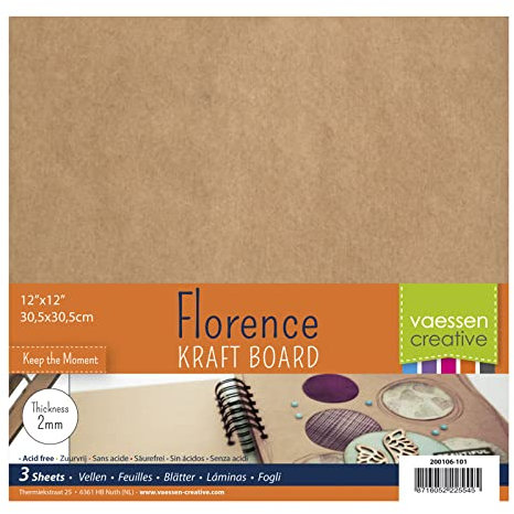 Florence Kraft Cardboard - 12 x 12 inch - 2 mm Thick Card - 3 Cardboard Sheets - Bookbinding Supplies, Display Boards and Poster Board, Brown