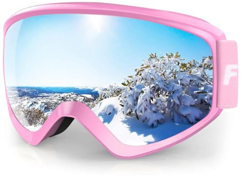 Findway Masque de Ski Protection pour Enfant 5 à 16 Ans Lunette Ski Masque Ski OTG de Garçon ou Fille Anti-UV Antibuée Compatible avec Casque pour Ski Snowboard Hiver (Lentille Gris/Argent(VLT 21%))