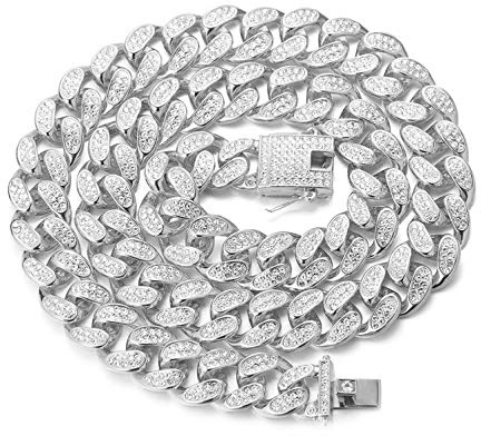 HALUKAKAH Guldkedja för Män Iced Out, Män 20MM Miami Länkkedja Choker Halsband 60cm Platina Vitguld Finish, Fullständig Cz Diamantslipade Prong Set, Gåva till Honom